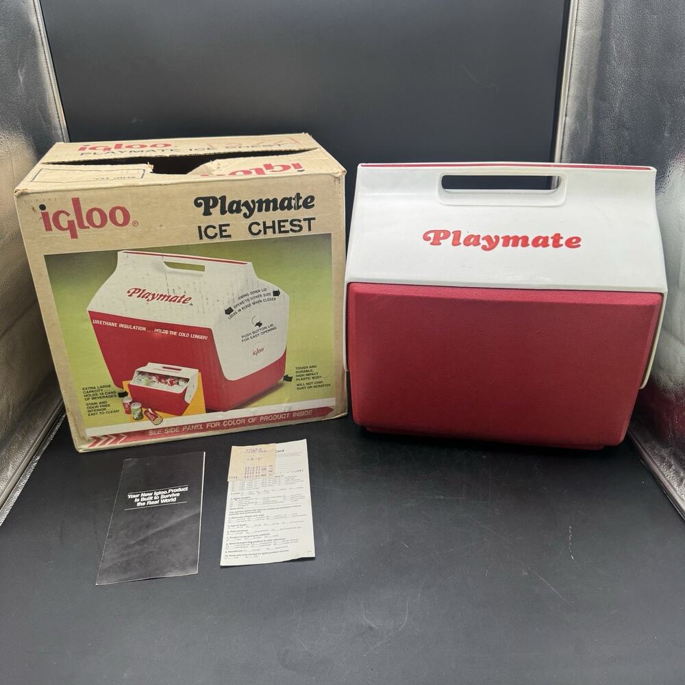 Vintage Igloo Playmate Ice Chest Cooler 15 Qt Push Button #1371 White & Red NEW